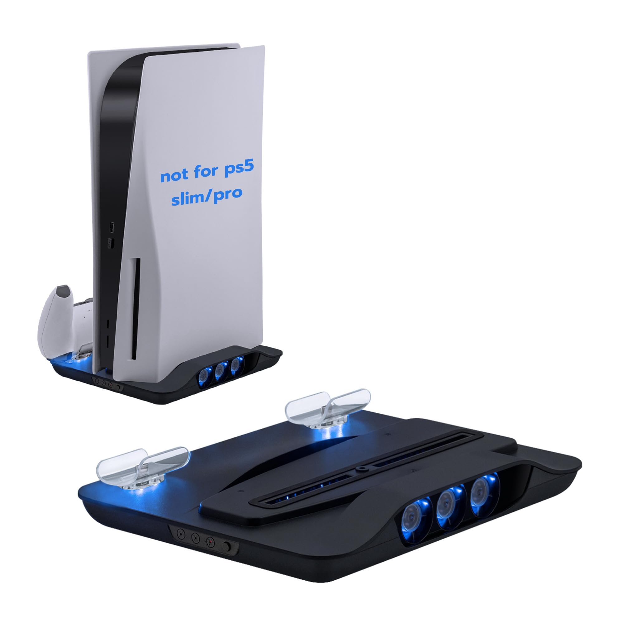 Mcbazel PS5 - Ventilador de refrigeración, estación de Carga Vertical para PS5, Multifuncional con luz Azul y LED, Carga rápida para Mando de Juegos para Consola PS5-negro (no para PS5 Slim)