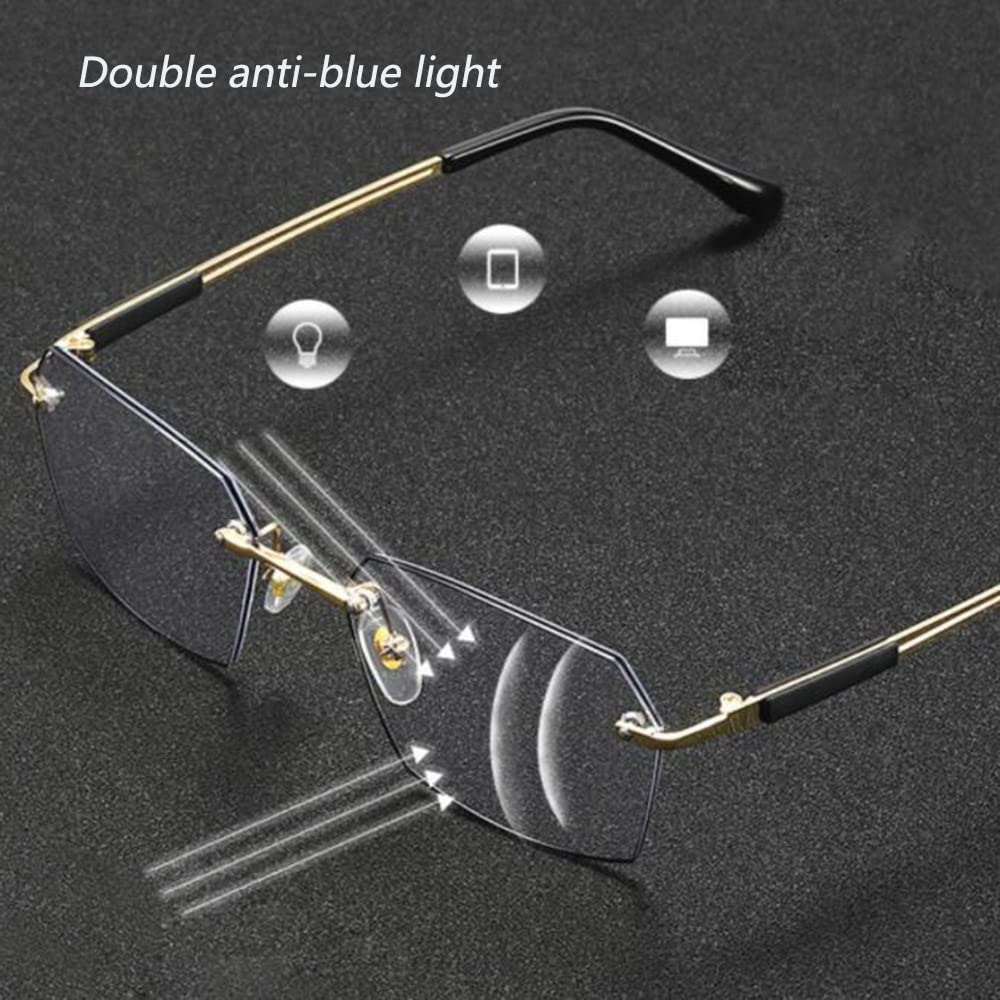 FREAZE Rahmenlose Lesebrillen Diamantschliff HD Brille Lesehilfe Herren Lesebrille Unternehmen Schwarz 1.0 2.0 3.0 Anti Blaulicht Anti Müdigkeit (Size : +1.5)