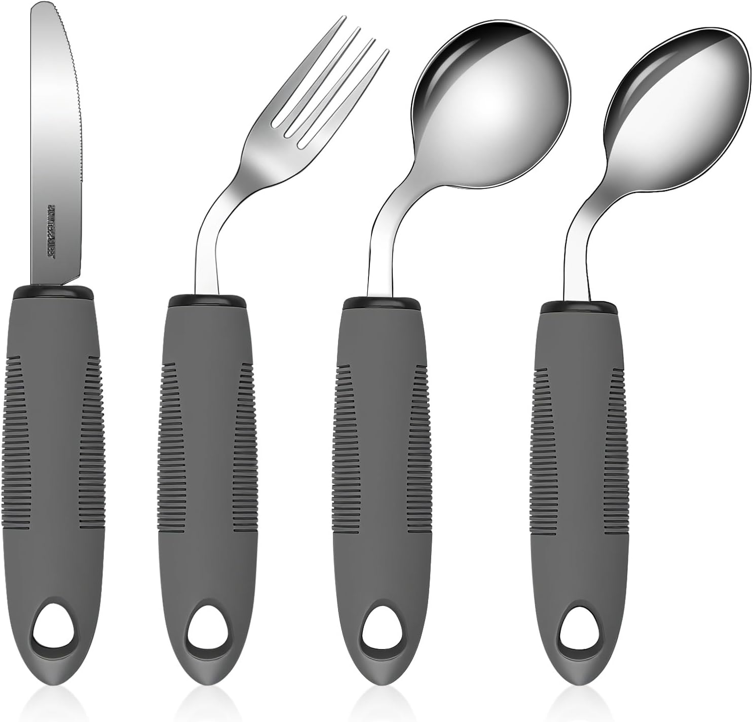4-Piece Easy Grip Cutlery 42  Angle Cutlery with Thick Handle Disabled Dining Aids Non-Slip Handles Spoon Knife Fork Cutlery for Hand Tremors Arthritis Parkinson's Left Hands