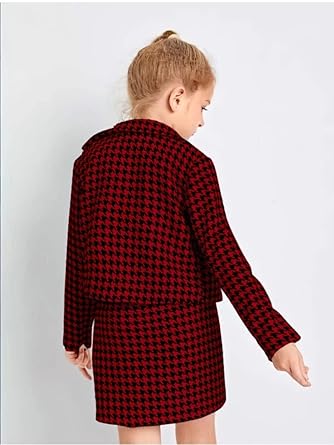 La3mine Checked Houndstooth Tunic Jacket,Inner & Bonnie Mini Skirt for Girls