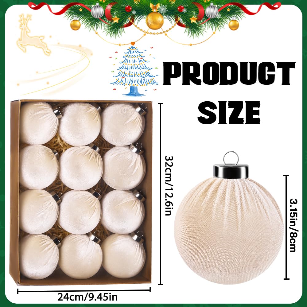 12 bolas de terciopelo grandes blancas de Navidad de 3.14 pulgadas