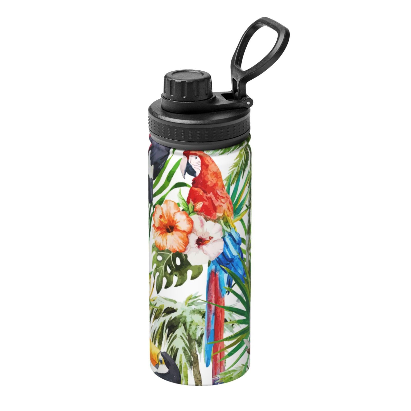 Kfjghhl Insulated Stainless Toucans Parrot Palm Tree Leaves Steel Water Bottle For Sport Gym Travel Leak Camping Hiking Hydration