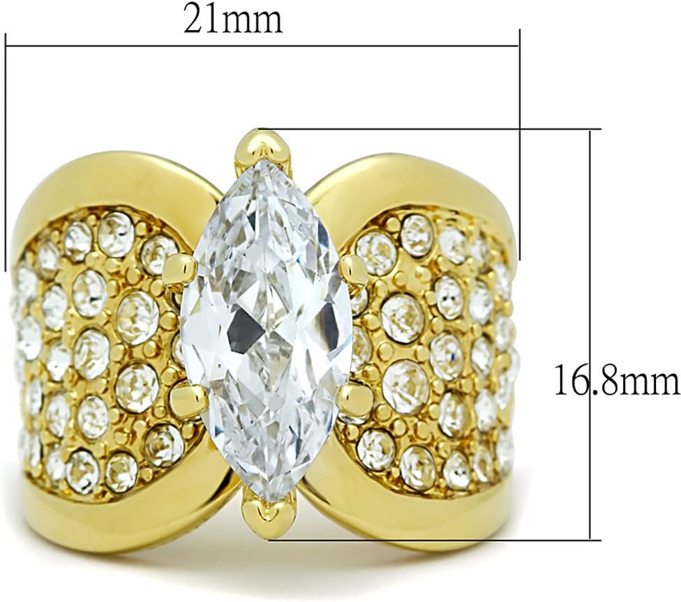 Marimor Jewelry Women's Stainless Steel 316 Marquise Cut Zirconia Gold Plated Engagement Ring