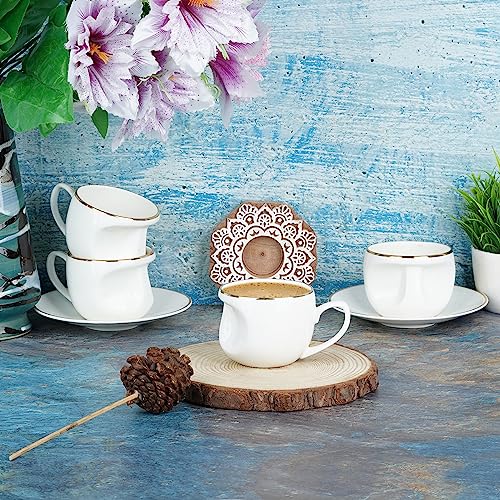 Image of Dandy Lines Face Gold Band Cups and Saucers, Cup and Saucer for Tea, Ceramic, Pack of 6, Microwave & Dishwasher Safe, Great for Hosting & Gifting
