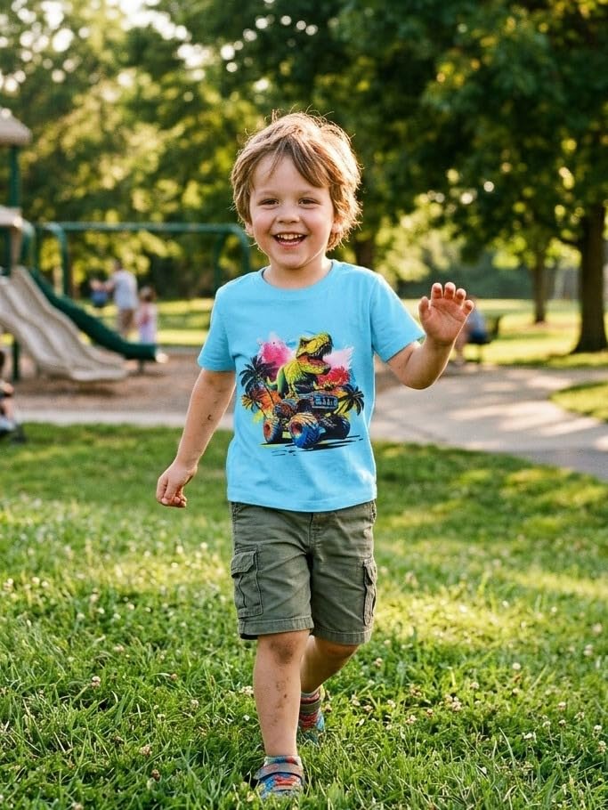 Funnycokid Toddler Boys Shirts Kids Tshirt Truck Dinosaur Tees 4T 5T - image 3