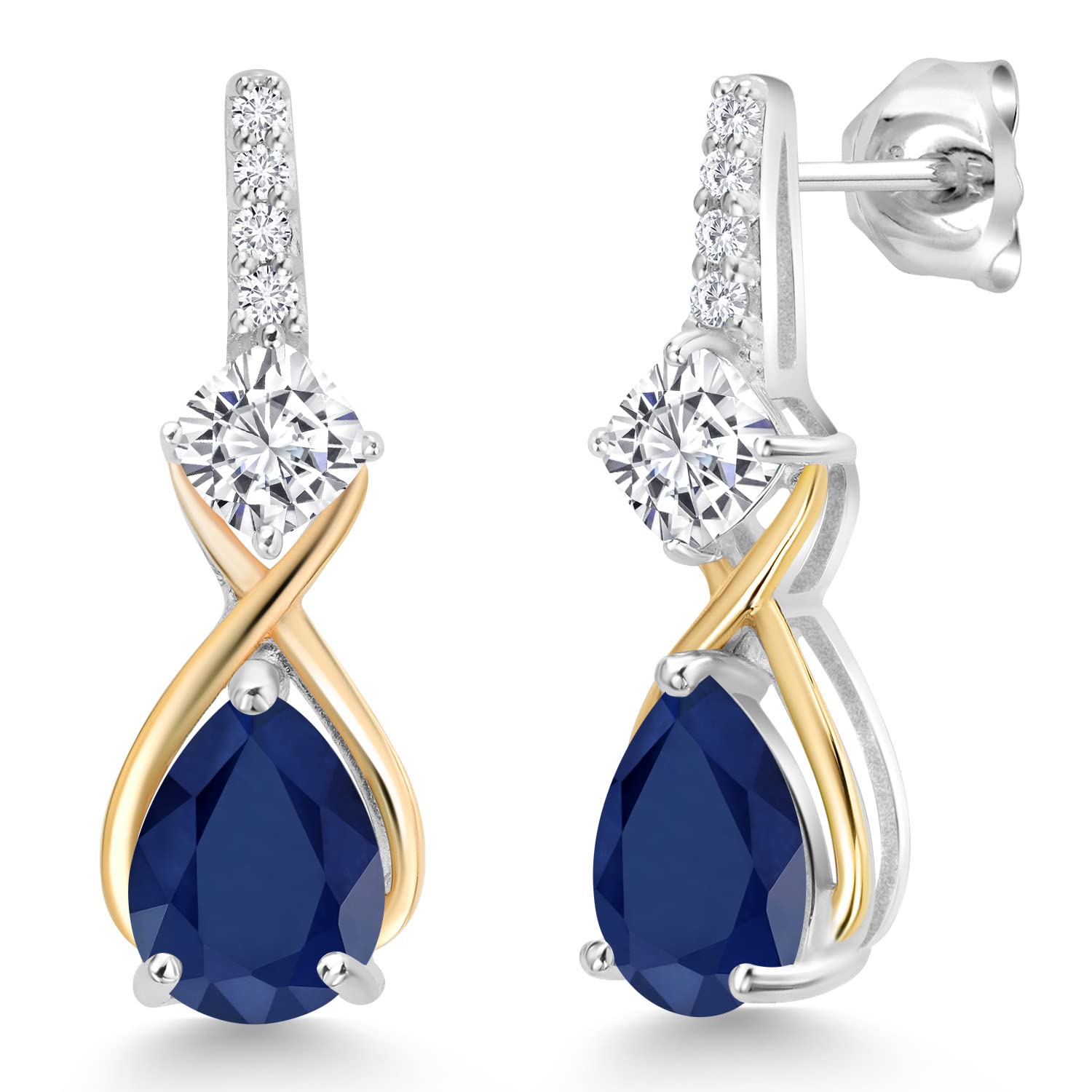 Gem Stone King 925 Silver and 10K Yellow Gold Gemstone Birthstone and Accent Lab Grown Diamond Dangle Earrings