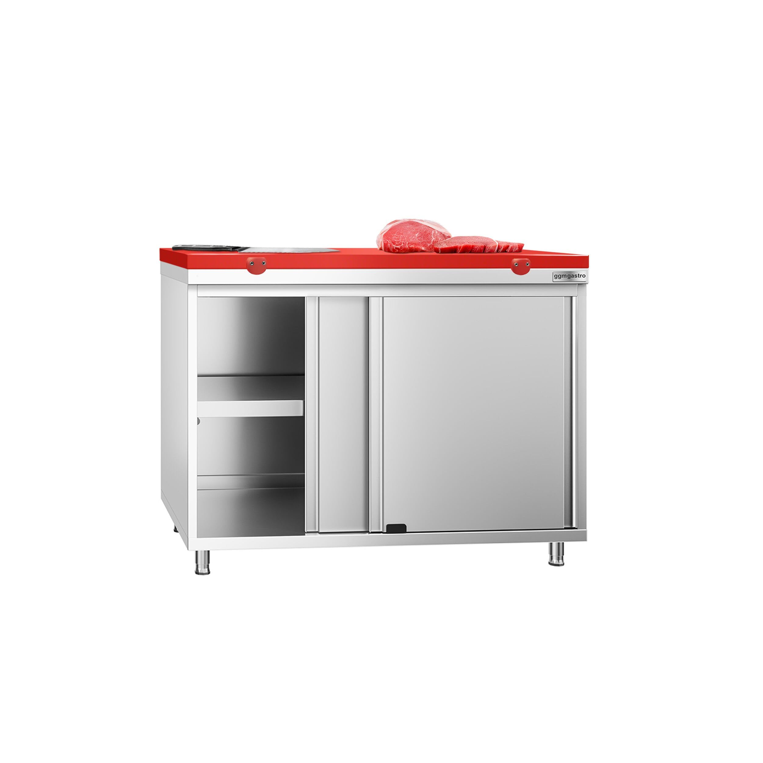 GGM Gastro | ASK106#FKPRT106 | Edelstahl Arbeitsschrank PREMIUM - 1000x600mm - mit Schiebetür - inkl. Schneideplatte Rot