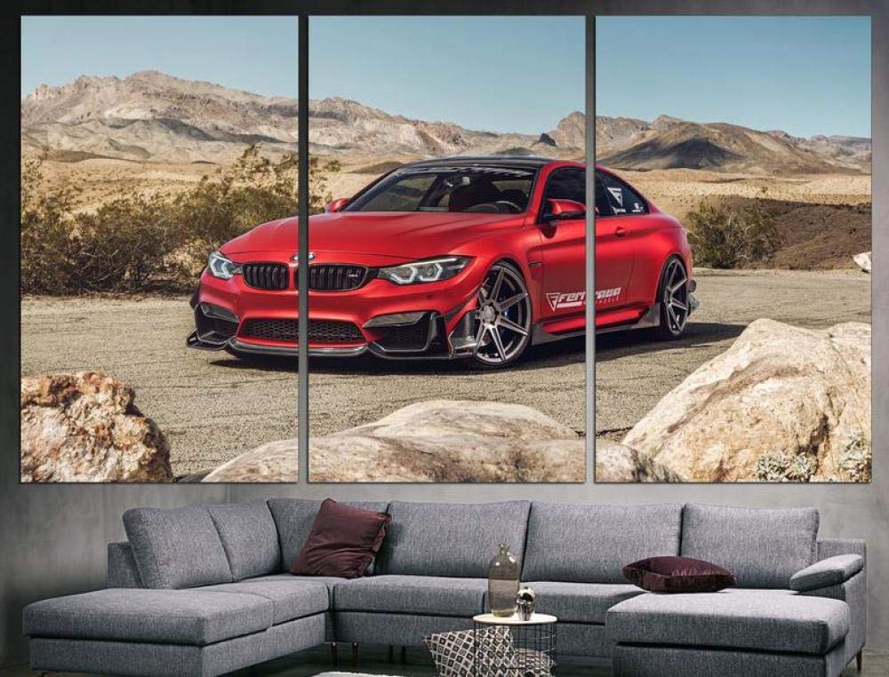 Cuadro en lienzo BMW de 120x60cm en 3 piezas de tejido no tejido para decoración elegante de pared
