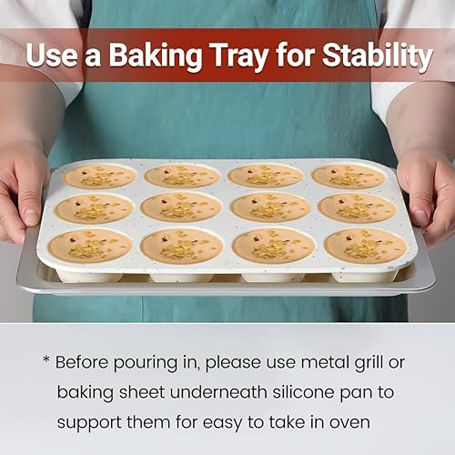 Miniatura 4 de CAKETIME Molde de silicona para magdalenas, de tamaño regular, para hornear 12 tazas, sartén antiadherente de silicona para magdalenas, 1 paquete de