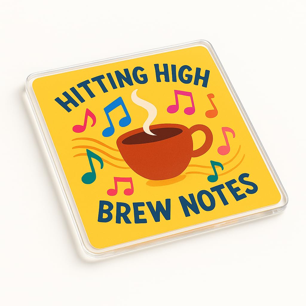 The Plum Penguin Brewed Melodies Funny Acrylic Coaster Gift - Music-Themed Novelty Desk Accessory Coffee Table