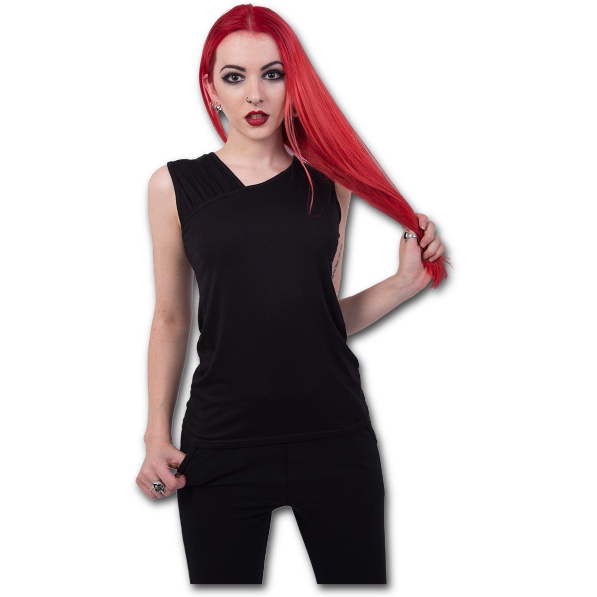 Spiral Direct Black Gothic Rock - Gathered Shoulder Slant Vest - Xxl - Spi - Spi
