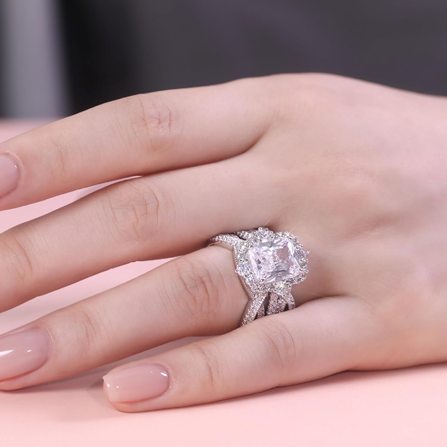 Jeulia 2 PC Interchangeable Engagement Ring Set for Women; 925 Sterling Silver Twisted Radiant Cut Diamond Wedding Ring Set CZ Anniversary Promise Rings for Her with Jewelry Gift Box - Image 8