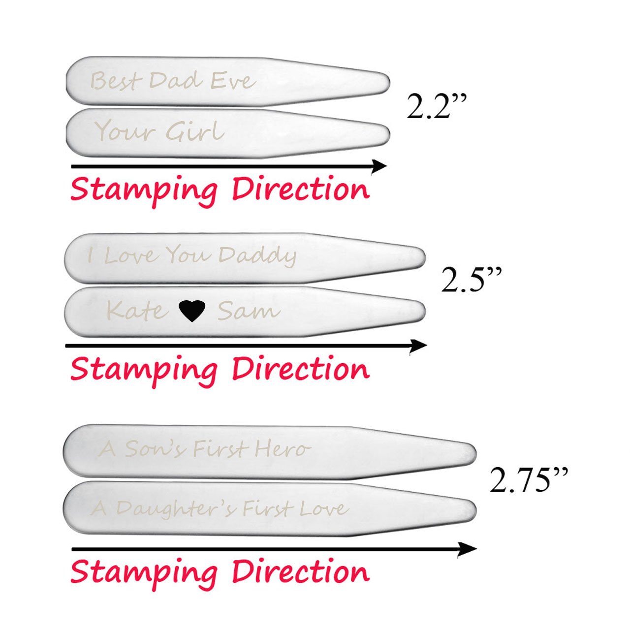 Zysta Personalized Engraving 6pcs Shirts Collar Stays Support 2.2