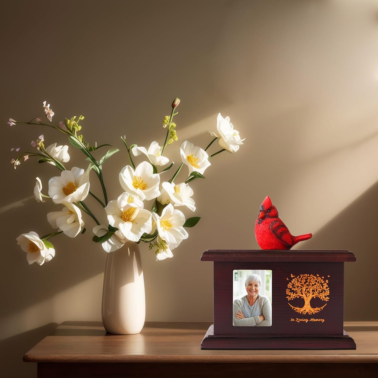 Wooden urn with Photo Frame,Cardinal Small Tree of Life urn,Small urns for Human Ashes Keepsake for Human Ashes Adult Male Female dad mom Memorial Frames Cremation Urns - Image 7