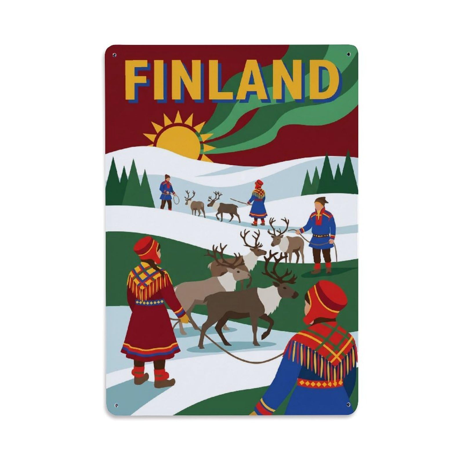 Olhnbad Style Lapland Folk Reindeer Winter Travel Arctic Metal Tin Sign