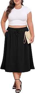 Women's Plus Size Midi Skirts Elastic High Waisted Casual Loose Boho A-L...