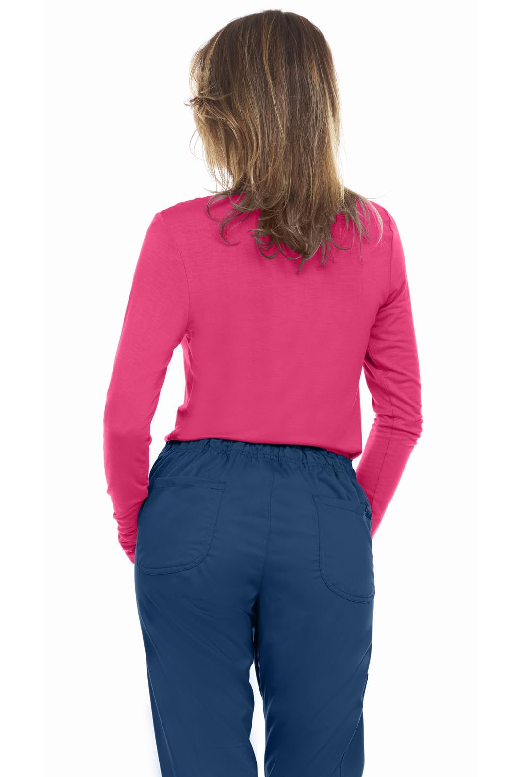 MediChic Scrubs Women's Knit Ultrasoft Stretch Long Sleeve Under Scrub T-Shirt Shocking Pink