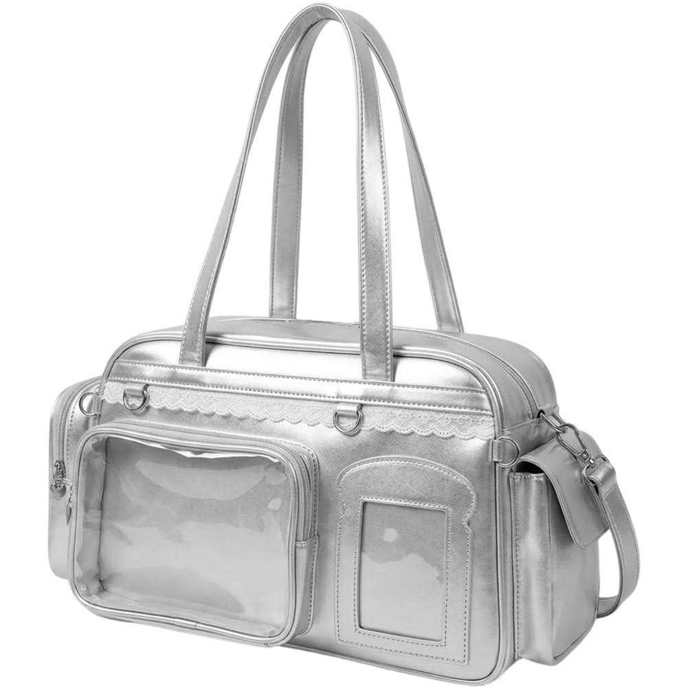 Hrippy Pu Transparent Y2k Ita Bag, Large Capacity Crossbody Pack for Women Concert Badge Display and Daily Outfit Match