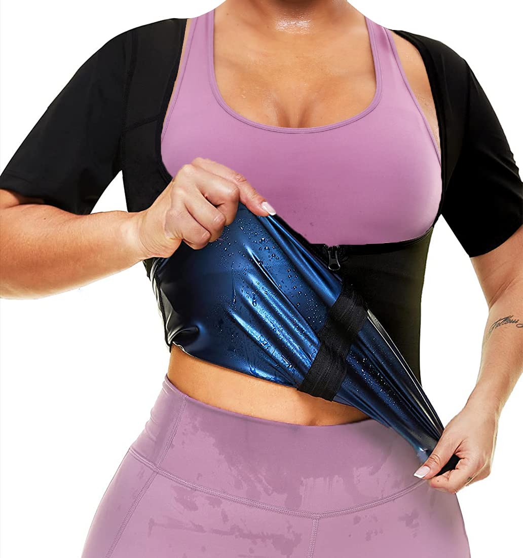 Sauna Suit for Women Sweat Body Shaper Jacket Hot Waist Trainer Long Sleeve Zipper Shirt Workout Top
