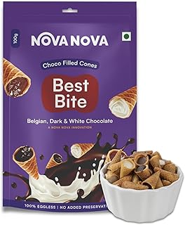 Nova Nova | Best Bites Choco Filled Cones | Classic Chocolate Flavours (Belgian, White & Dark Chocolate) - All in one pack (100g) | 100% Eggless