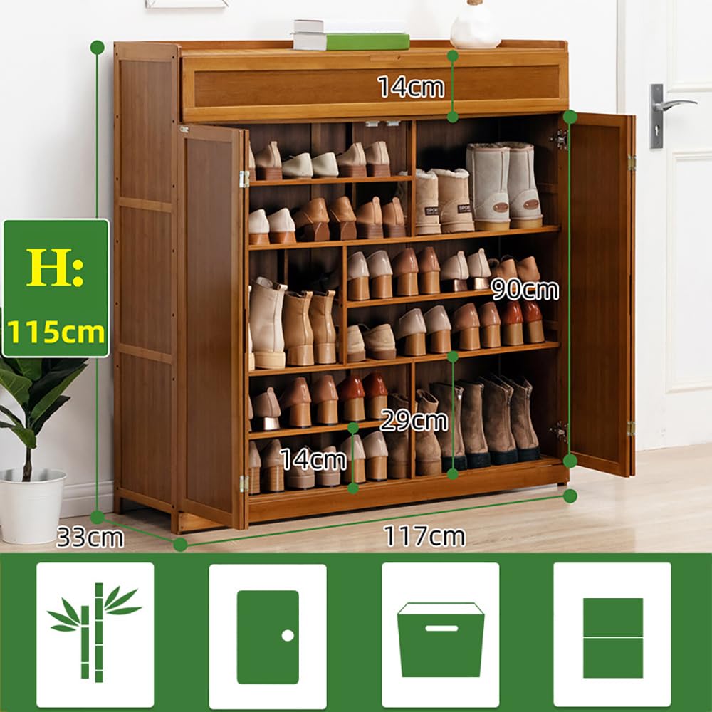 Scarpiera Portascarpe in Bambù, 117cm, Moderno Armadio Scarpe Stretto a 7 Ripiani con 4 Ante, Organizzatore Scarpe Risparmio Spazio per Ingresso, Armadietto Organizzatore Scarpe