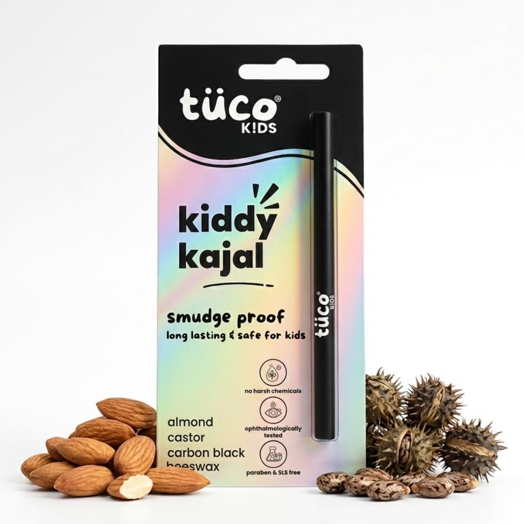 TuCo® Kids Matte Kajal | With Castor Oil & Almond | Safe Kajal For Babies | Smudge-Proof, Water-Proof, Preservative-Free & 100% Lead-Free | Long Lasting, Natural | Black, 15gm