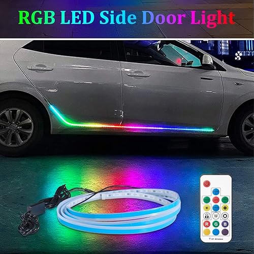 Miniatura 7 de JSCARLIFE Luces RGB para estribo, tira de luz LED para automóvil, faldas de puerta lateral exterior, iluminación ambiental, luces de neón remotas