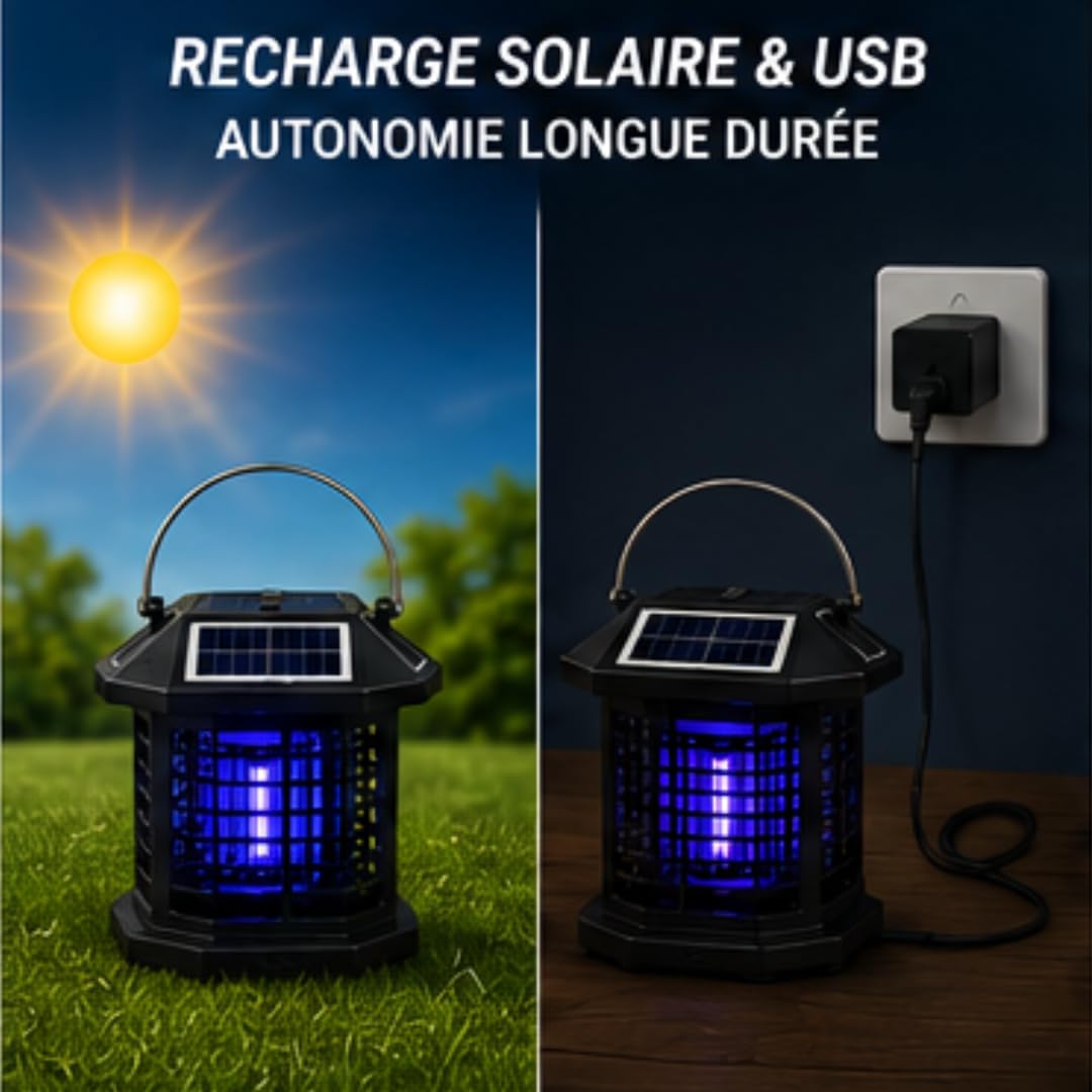 Lámpara antimosquitos solar portátil – Trampa para mosquitos UV recargable USB – Inalámbrica – Impermeable – para terraza, jardín, camping, balcón – MOUSTIZEN