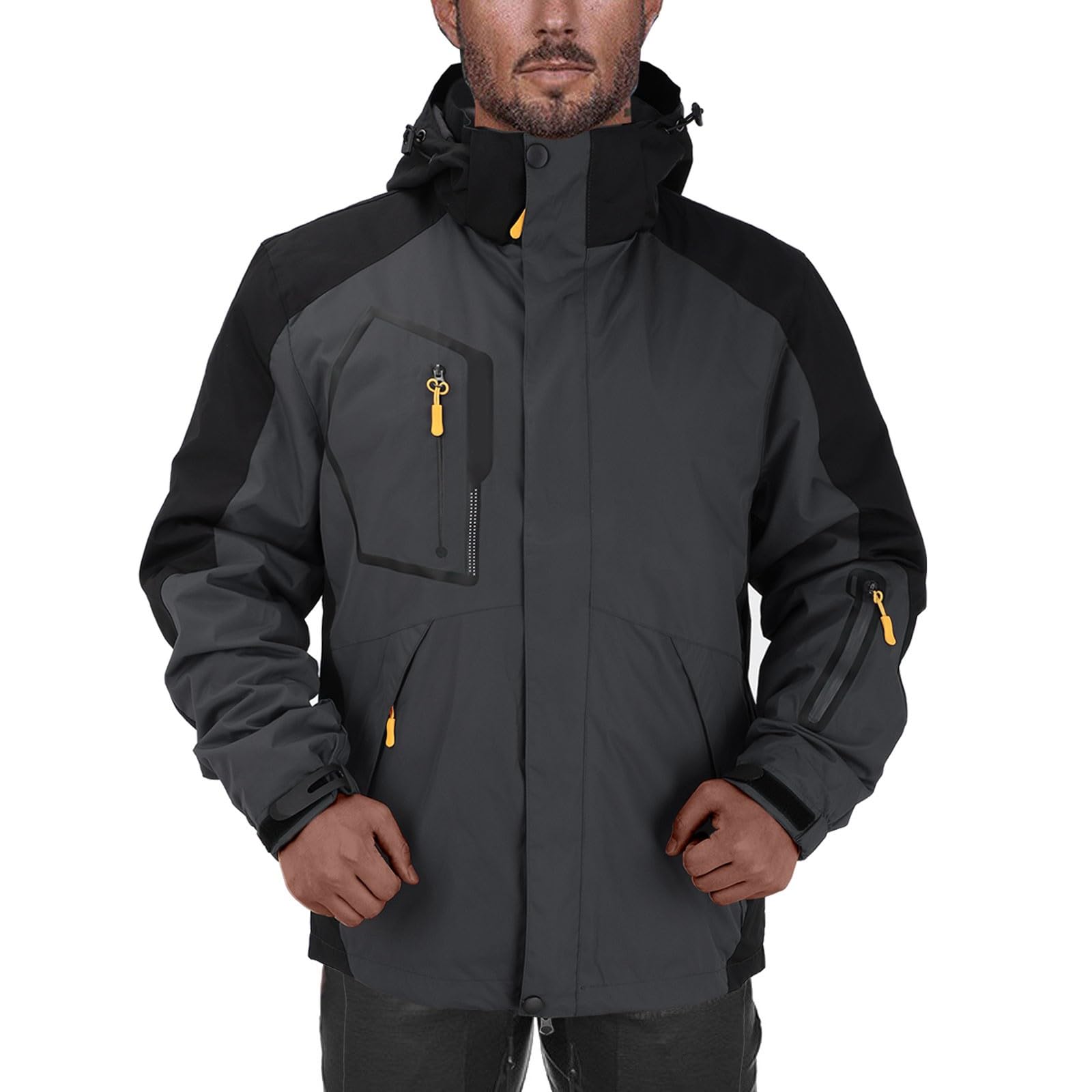 Herren 3-in-1 wasserdichte Jacke, Herbst/Winter, Ski-Wandern, winddichter Thermomantel mit abnehmbarem gefüttertem Fleece und Kapuze, warm, verstellbare Oberbekleidung