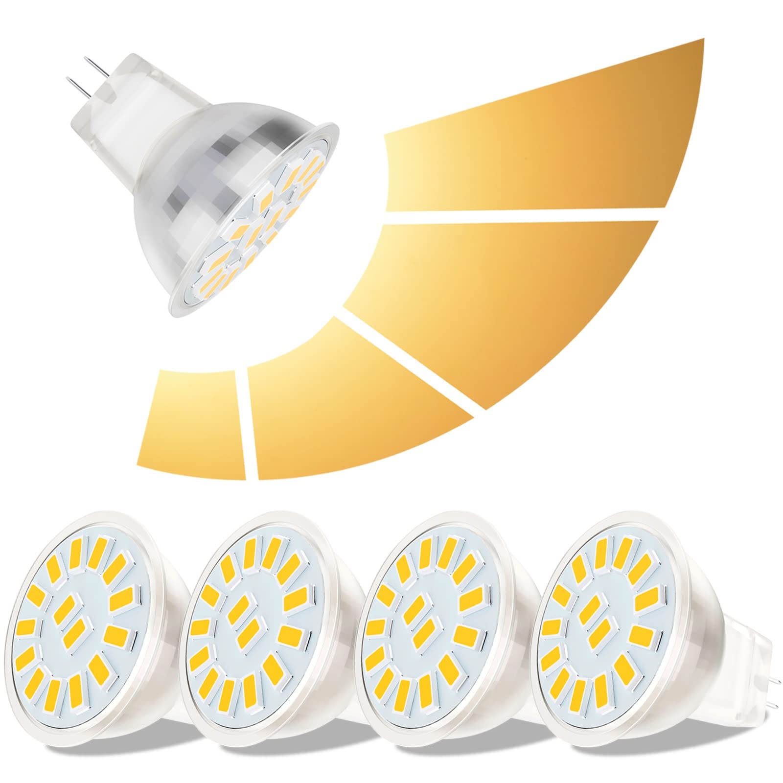 MR11 GU4 LED Bulbs 3W, Equivalent for 30W Halogen Bulbs, 300LM AC/DC 10-30V, Non-Dimmable No Flicker, 4-Pack (Color : Warm White 3000K)