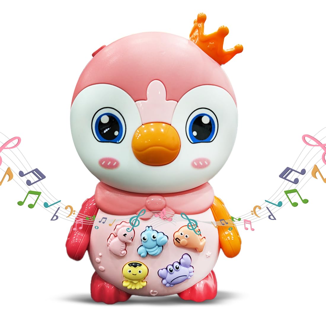 Wembley Penguin Piano Toys for Kids with Flashing Light Sound Effects of Animal & Music Early Development Interactive Learning Musical Toys for Baby Boys & Girls Age 12 Months Above - Pink