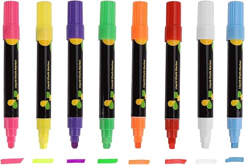 Paquete de 8 marcadores fluorescentes de 0.236 in de punta llamativa, marcadores de pintura de escritura borrables de color neón para tablero de