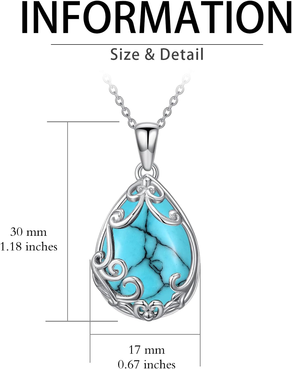Teardrop Necklace 925 Sterling Silver Filigree Gemstone Pendant Necklace Fine Jewelry Birthday Valentine's Day Gifts for Women Her Mom - Image 4
