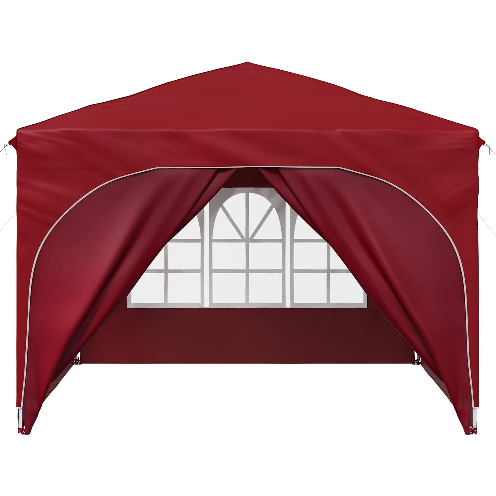 Namiot imprezowy Pop-up, bordowy, 290 x 290 x 245 cm, składany, z 4 ścianami bocznymi, ochrona przed promieniowaniem UV i deszczem, z tkaniny Oxford 210D, do ogrodu, na taras, kemping