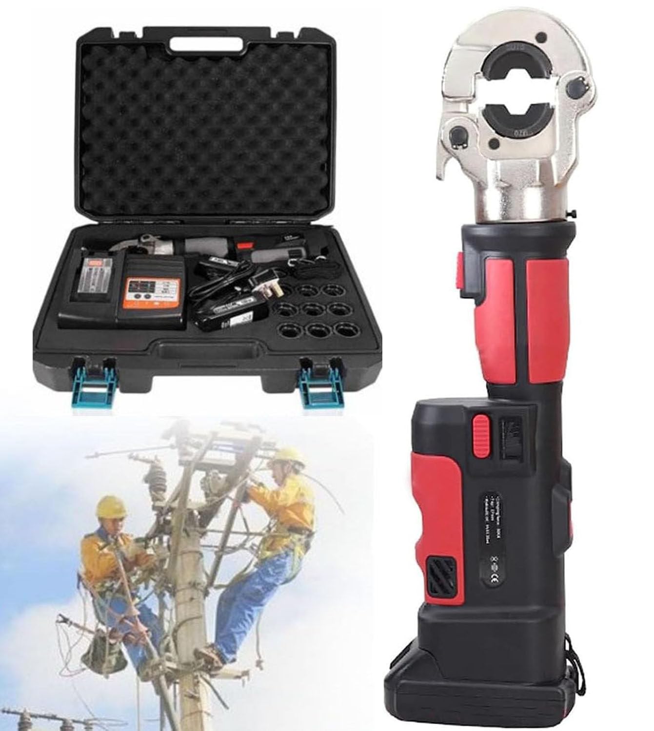Myuyee Professional Electric Hydraulic Crimping Tool Kit, 18V, For Cable Lugs And Terminals, Range 16-300Mm2, Pvc Shell