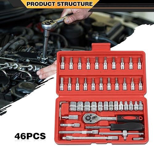 Miniatura 8 de Llave de trinquete de 1/4 "combinación de zócalo conjunto de herramientas Kit de reparación de automóviles herramienta de reparación