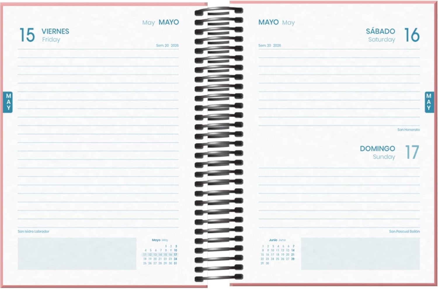 Dohe - School Diary 2025 2026 – Day Page, Size A6 (12 x 17 cm), Spanish and English, September to June, Spiral Closure, Hardcover – SYSTEM Pink