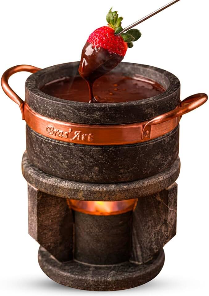 Bras' Art, Kit Fondue De Pedra Sabão Pequeno Para Queijo 500 ml Panela e Rechaud