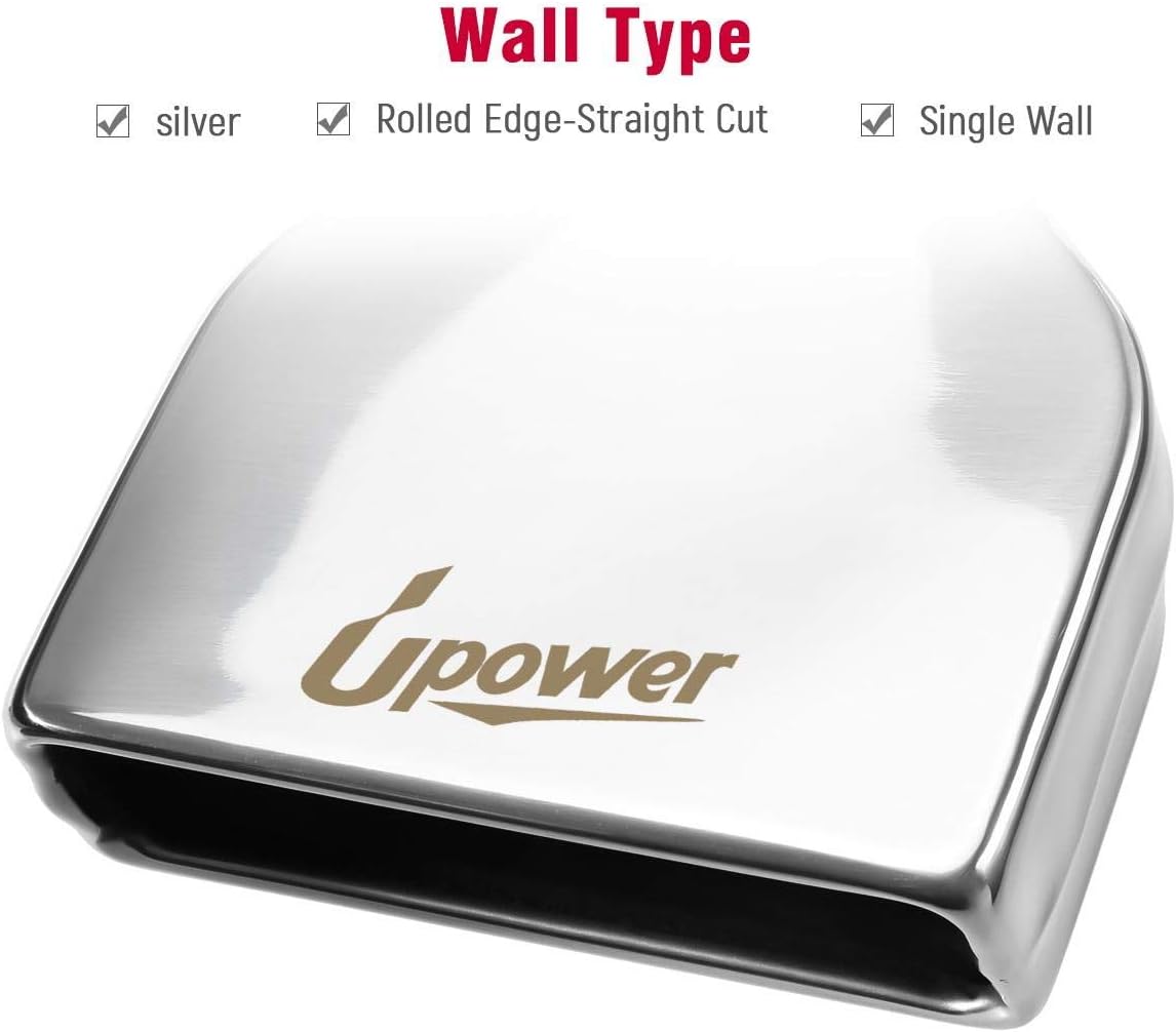 Upower Pack of 2 Exhaust Tip 2.25" Inlet 2" x 6" Outlet 10" Long Rolled Rectangle 304 Stainless Steel Exhaust Tailpipe Tips fits Chevy Camaro Style