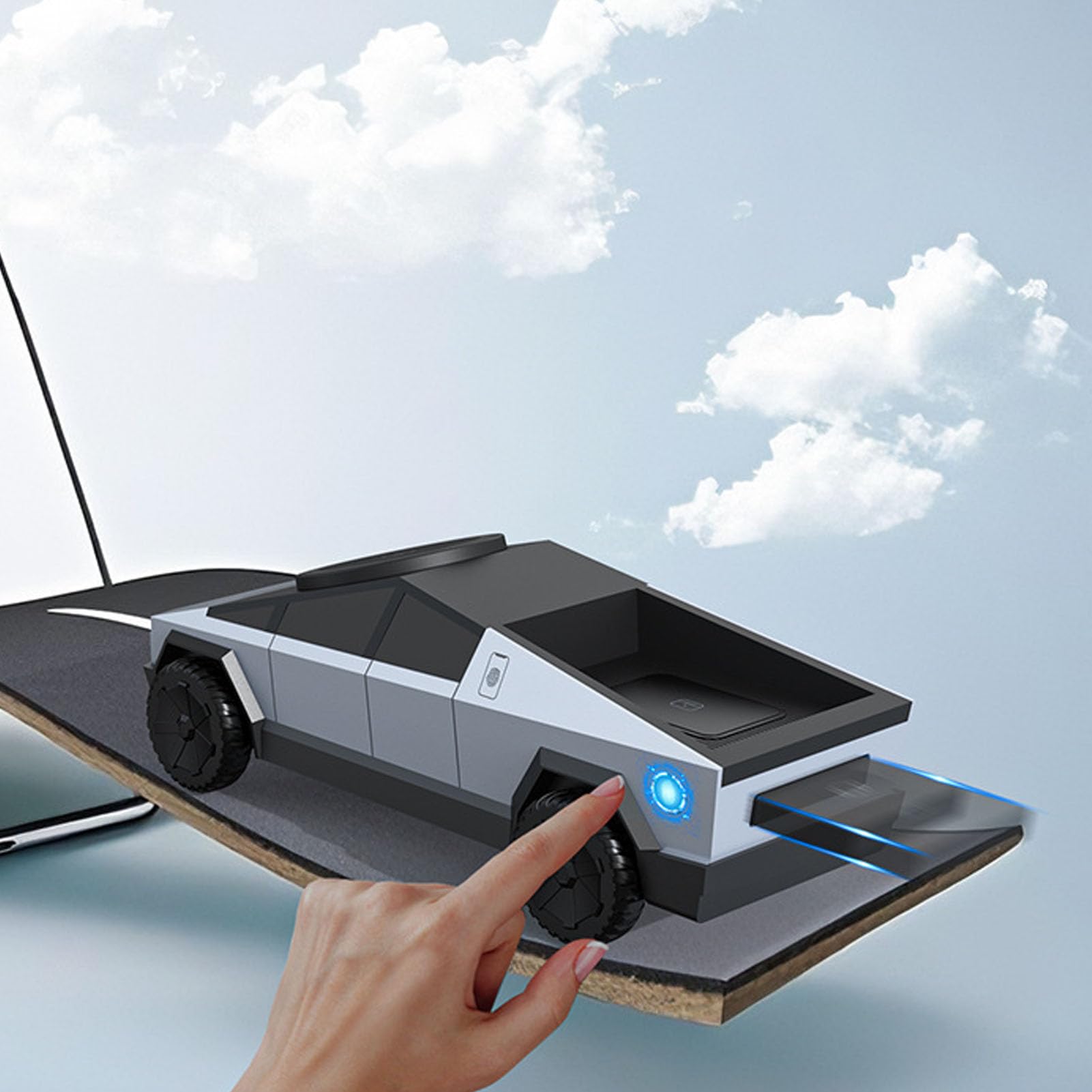 XUMIUZIY Stazione di Ricarica Wireless 3 in 1, Caricabatterie Rotante per Modello di Auto in Scala 1:25 con Luce Ambientale per Auricolari per Orologio da Telefono (GRAY)