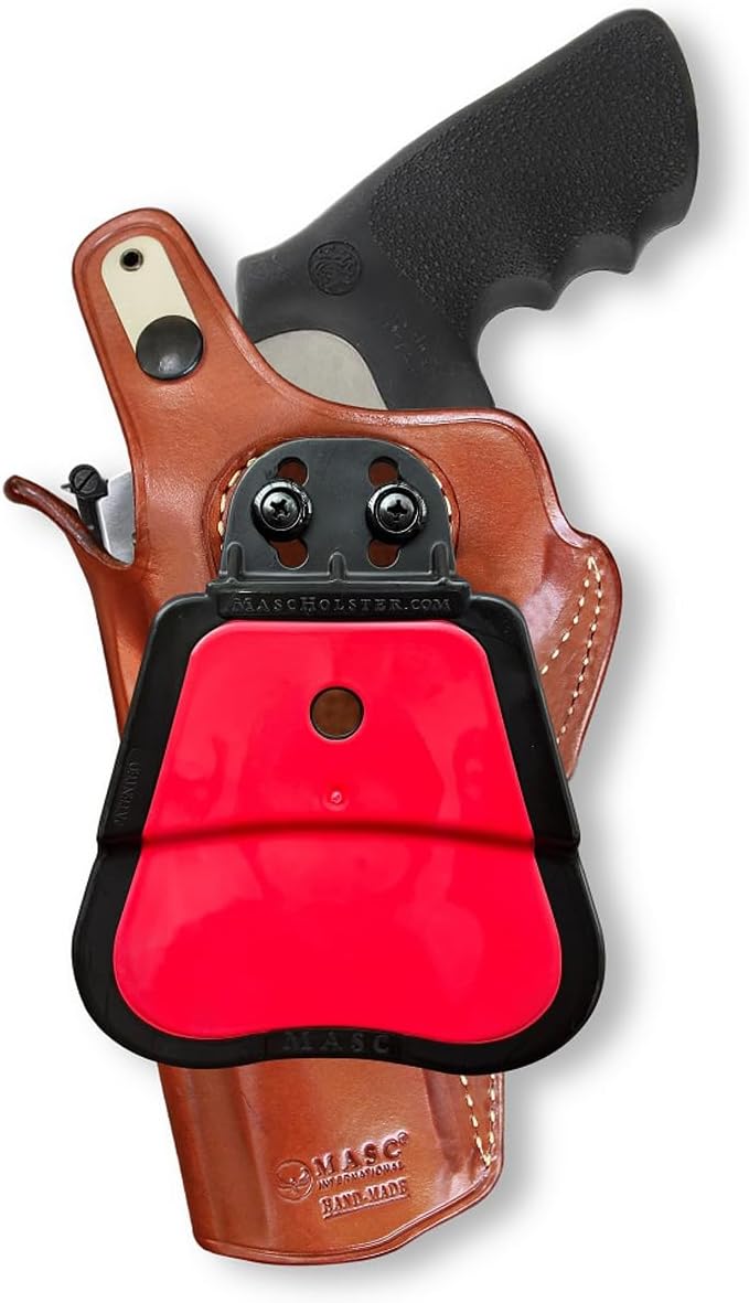 Masc Premium Leather Paddle Holster OWB with Thumb Break Fits Model 500 X-Frame 4-inch, Right Hand Draw, Brown Color #1433#