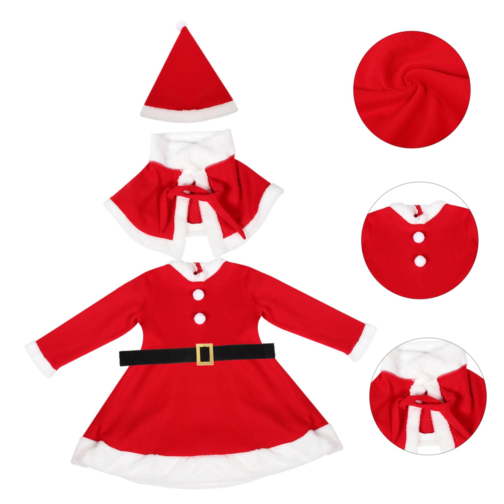 minkissy Costume Natale per Vestito Natale in Poliestere con Maniche Lunghe Sciarpa Cintura e Cappello per Feste e Natalizi