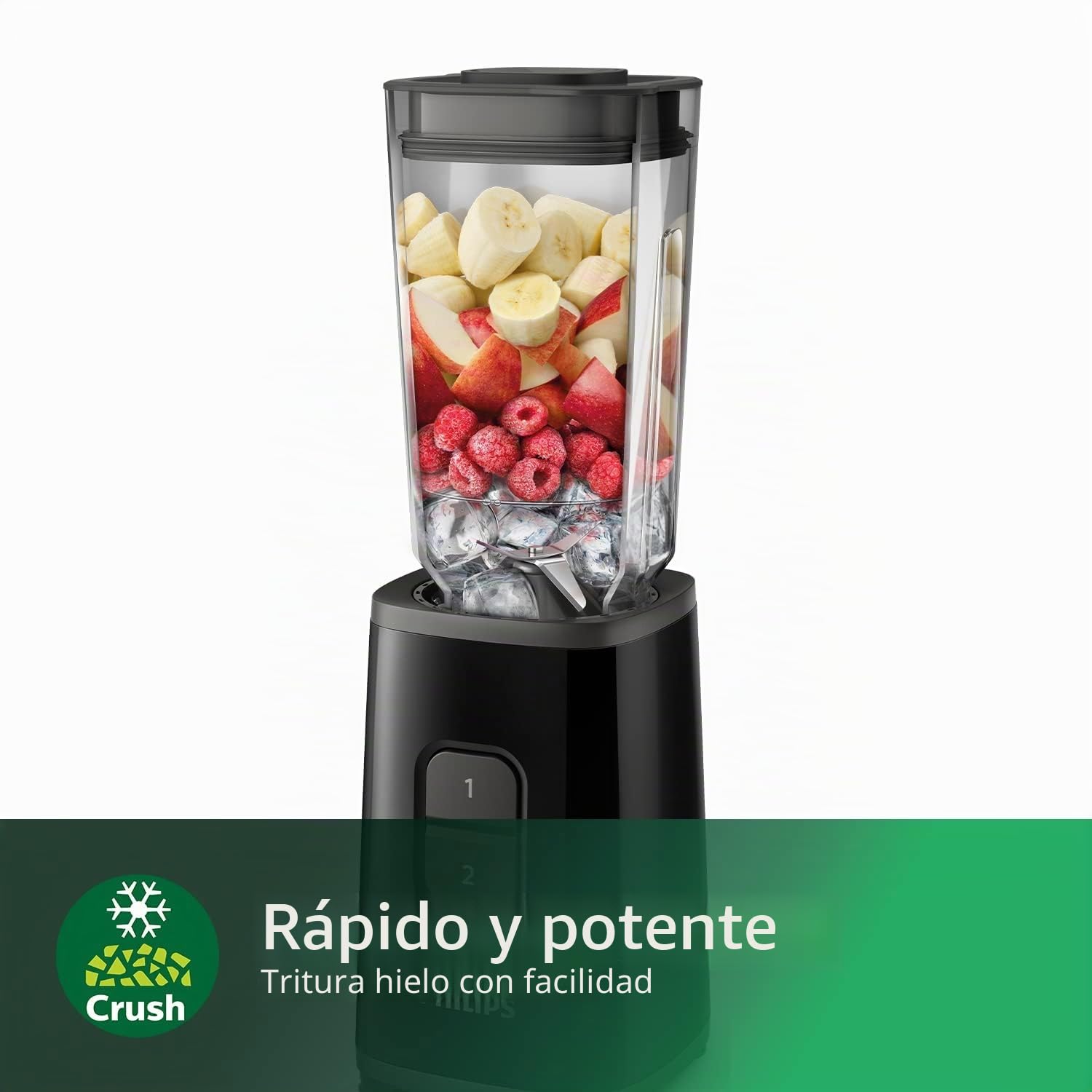 Philips Daily Collection - Mini licuadora y licuadora, 350 W, jarra de 1 litro, vaso para llevar, apto para lavavajillas, aplicación de recetas, 2 velocidades, triturador de hielo, limpieza rápida,