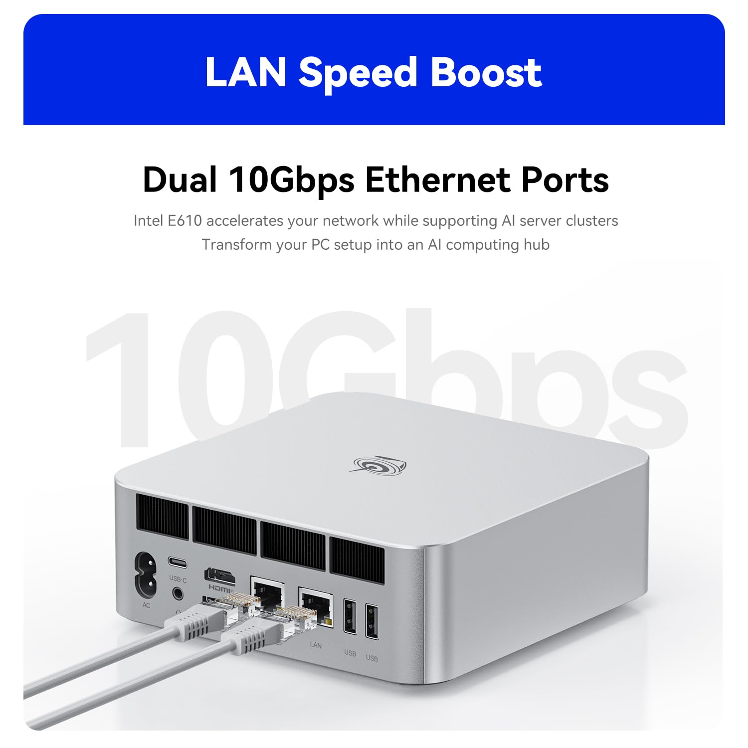 Beelink GTi15 Mini PC, Intel Core Ultra 9 285H (16 núcleos/16 Hilos, hasta 5,4 GHz), Mini PC de Escritorio, 64 GB de RAM DDR5, SSD M.2 PCIe 4.0 de 1 TB, LAN Dual 10G/WiFi 7/BT 5.4/DP/HDMI/USB-C — view 7