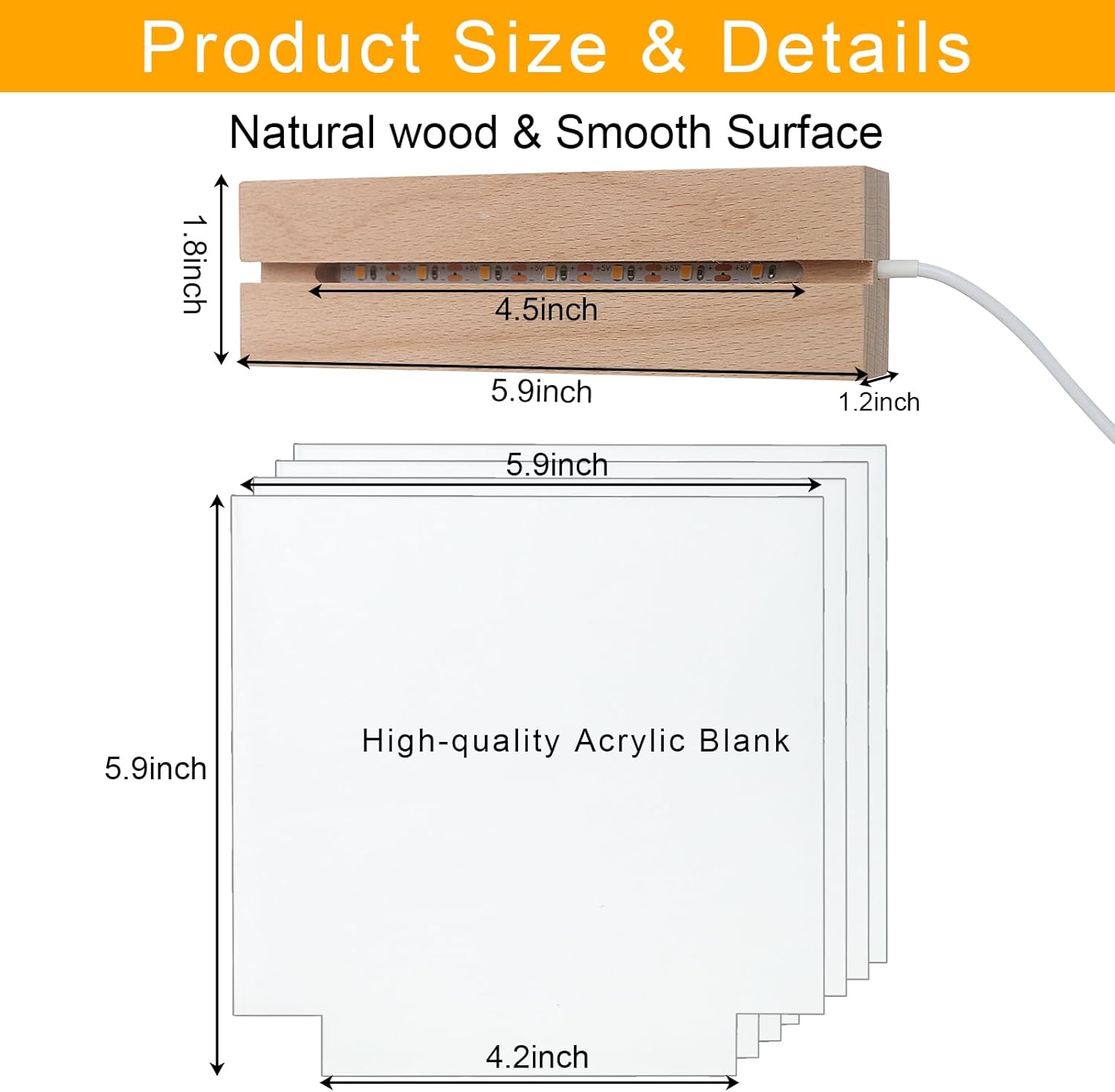 LACGO 4 PCS 6'' Wooden Light Base with Acrylic Display Boards - LED Wooden Bases with Warm White Lighted Rectangle Wood Acrylic Pedestal Stand for Home Room Bar Cafe Easter Decoration