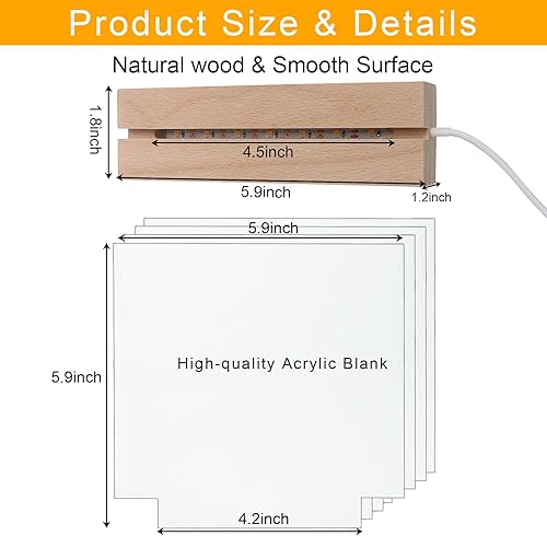 Miniatura 2 de 4 bases de luz de madera de 6 pulgadas con tableros de exhibición de acrílico, bases de madera LED con luz blanca cálida, soporte de pedestal