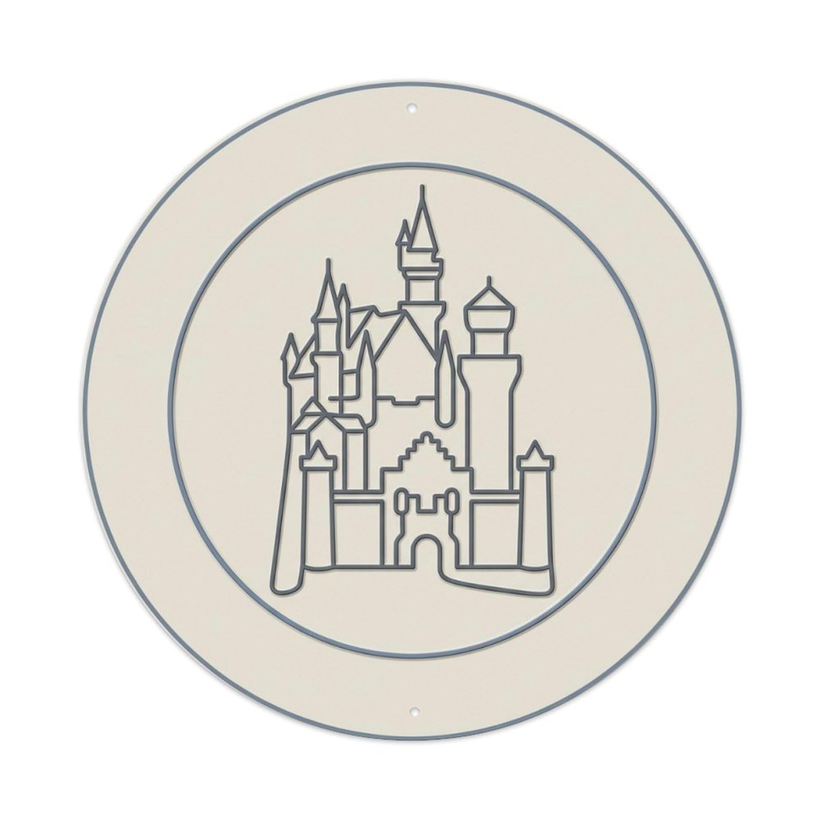 Neuschwanstein Minimal Castle Travel Metal Tin Sign Plaque Wall Decor for Cafe, Club Bar, Office, Home Garden Round Metal Poster 8x8Inch