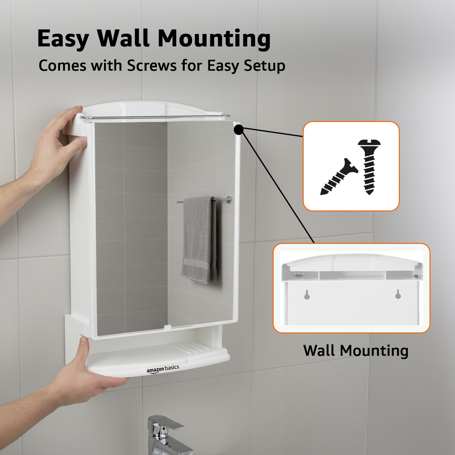 Amazon Basics Plastic Multipurpose, Wall-Mounted Storage Cabinet with Mirror, Small (White) 4