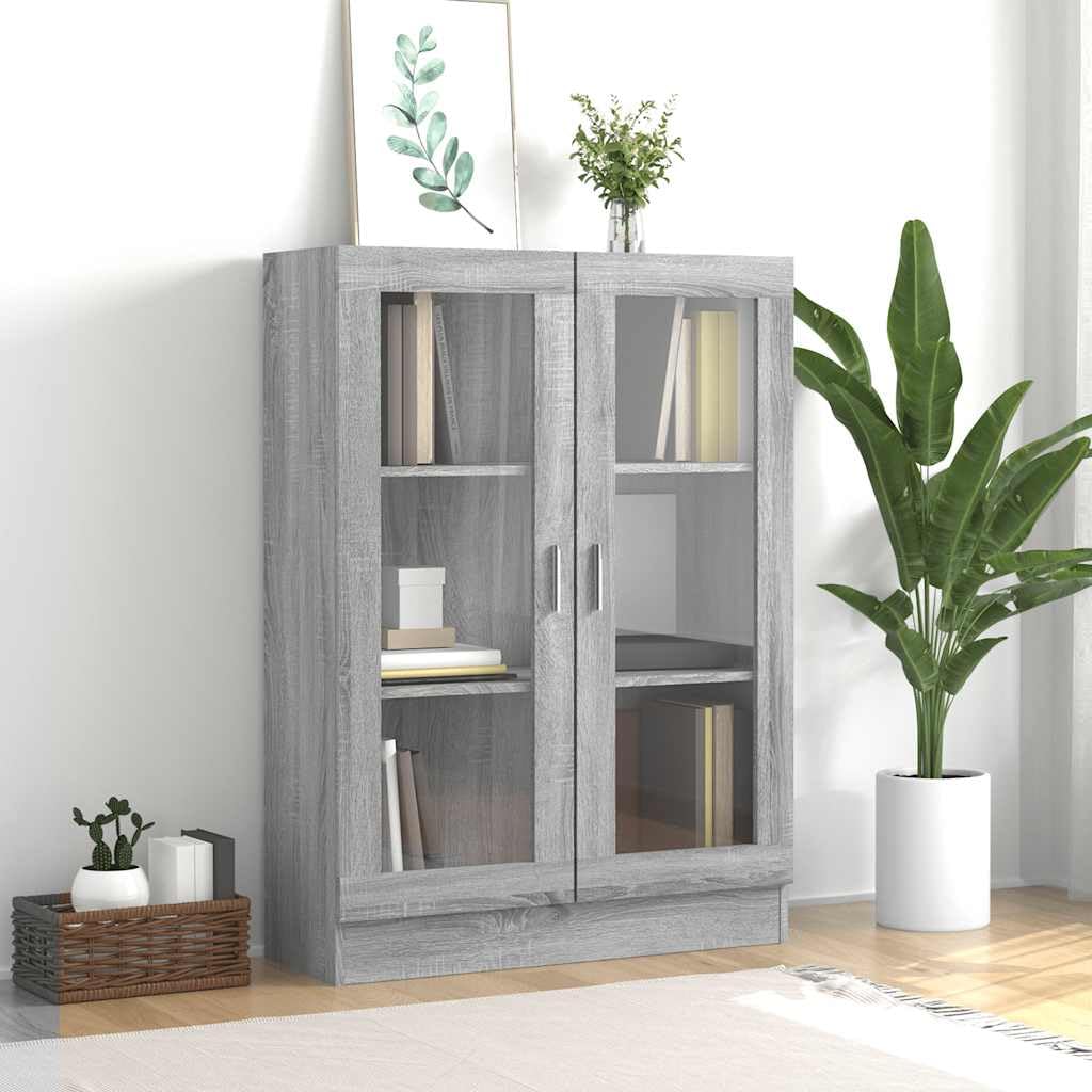 Szafa z witryny Sonoma szara, 82,5 x 30,5 x 115 cm, materiał drewnopochodny z 3 półkami i szklanymi drzwiami, do salonu, gabinetu, korytarza, pokoju dziecięcego, biblioteki, miejsca do