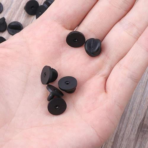 Miniatura 2 de Broche negro mariposa sombrero 100 piezas negro PVC goma broche Pin espalda lazo solapa Pin soporte cierre cierre joyería hallazgos